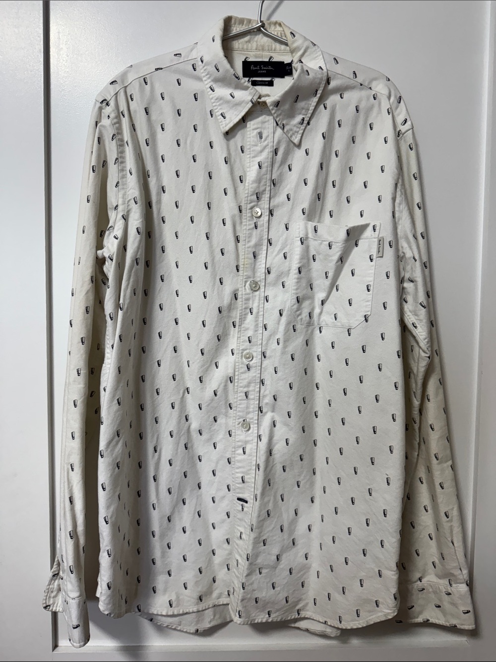 Paul Smith Cream Button-Down Shirt with Small Black Print